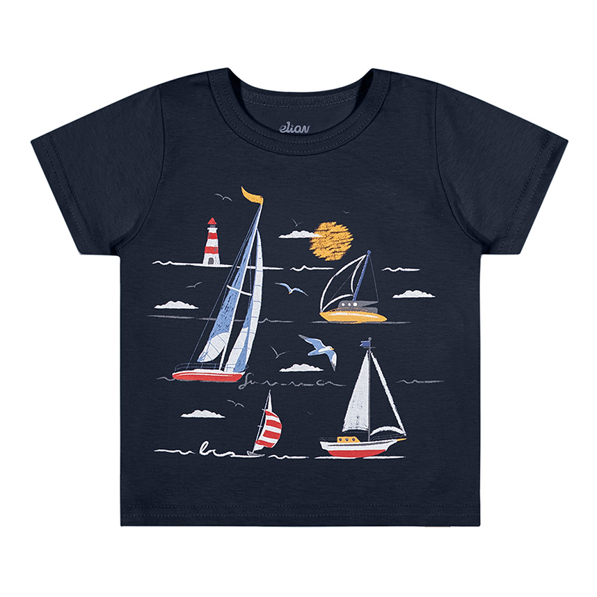 Camiseta Bebê Elian Manga Curta Estampa Barcos