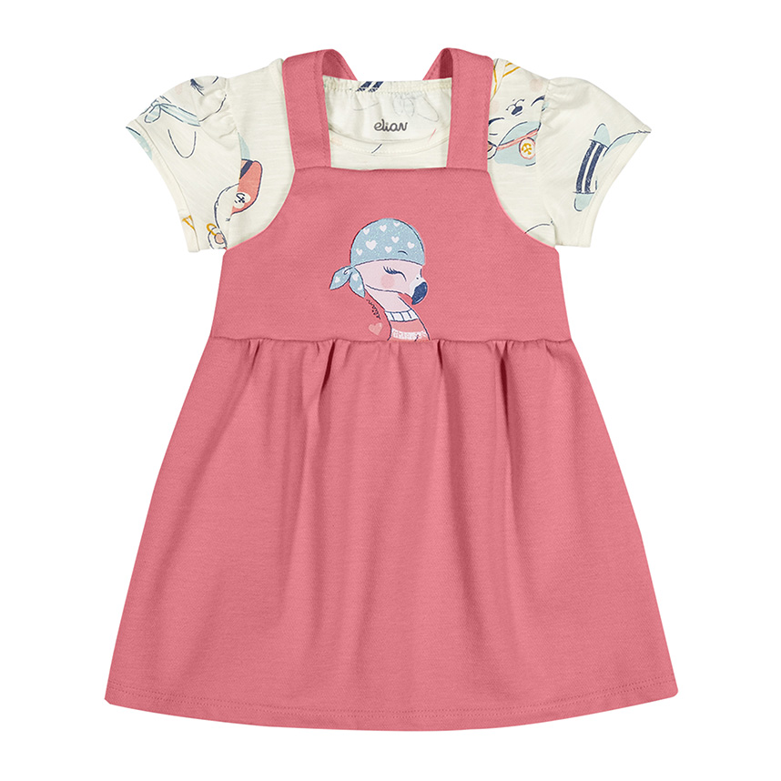 Conjunto Bebê Elian Vestido e Blusa Estampa Flamingo 2 Peças