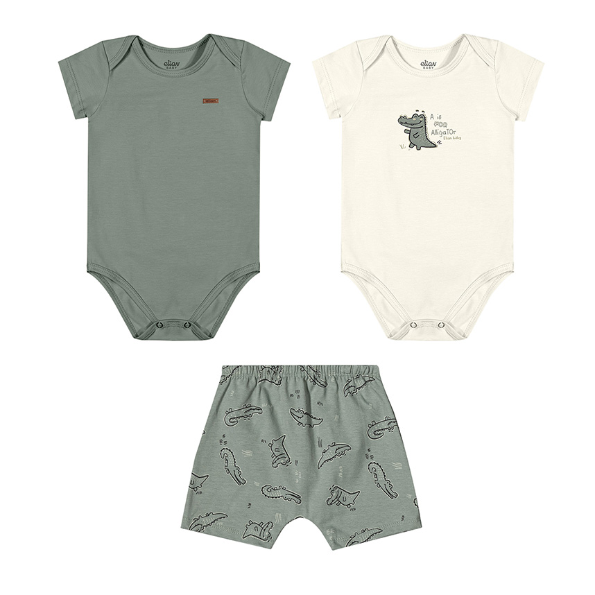 Conjunto Bebê Elian Body Estampa Urso E Bermuda 3 Peças Conjunto Bebê Elian Body Estampa Urso E Bermuda 3 Peças