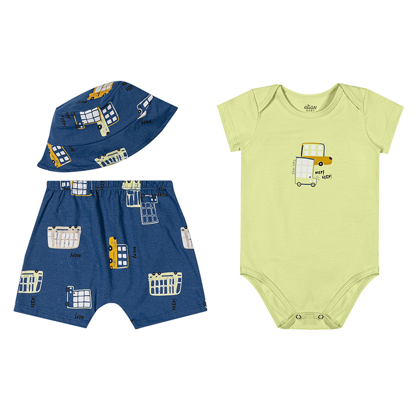 Conjunto Bebê Elian Body, Chapéu E Bermuda 3 Peças