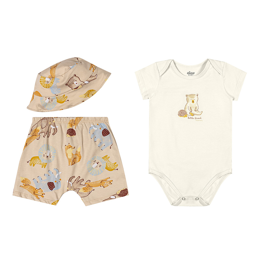 Conjunto Bebê Elian Body, Chapéu E Bermuda 3 Peças Conjunto Bebê Elian Body, Chapéu E Bermuda 3 Peças