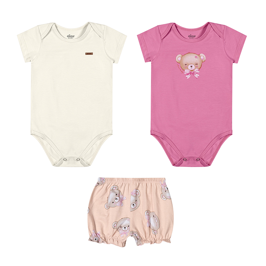 Conjunto Bebê Elian Body Manga Curta E Short 3 Peças