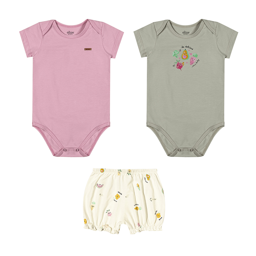 Conjunto Bebê Elian Body Manga Curta E Short 3 Peças Conjunto Bebê Elian Body Manga Curta E Short 3 Peças