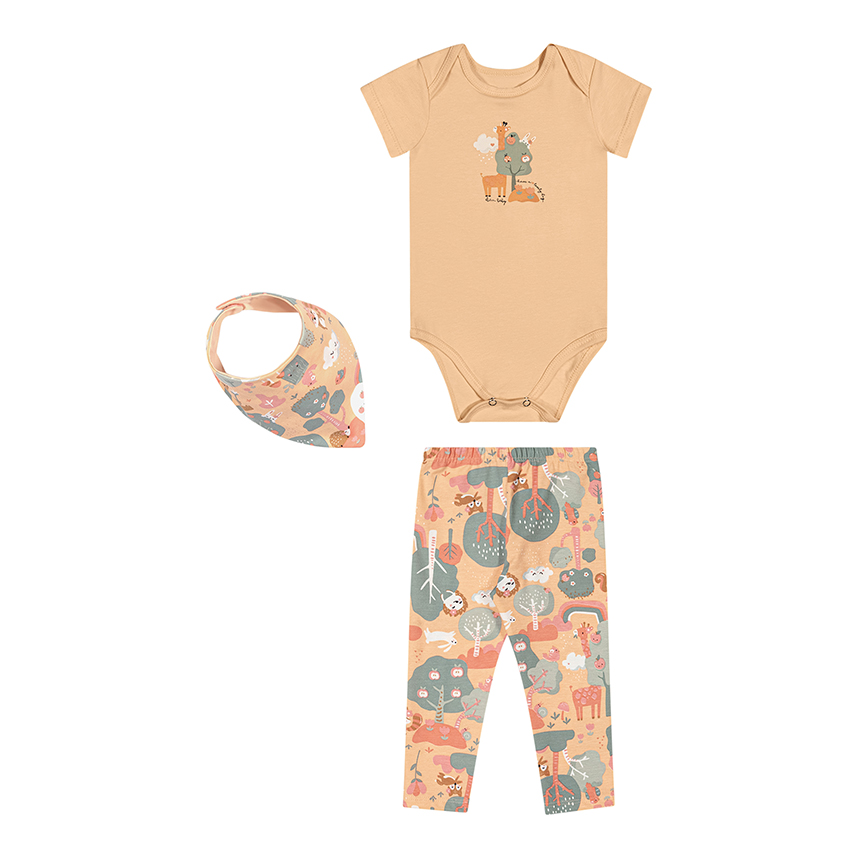 Conjunto Bebê Elian Body, Babador e Calça 3 Peças Conjunto Bebê Elian Body, Babador e Calça 3 Peças