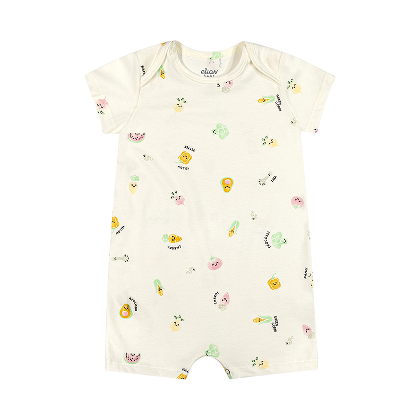 Macacão Curto Bebê Elian Estampado em Cotton Macacão Curto Bebê Elian Estampado em Cotton