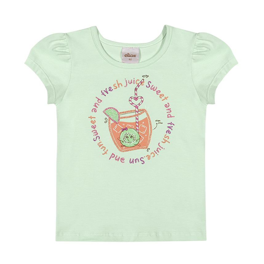 Blusa Infantil Elian Manga Curta Estampa Copo Suco Blusa Infantil Elian Manga Curta Estampa Copo Suco