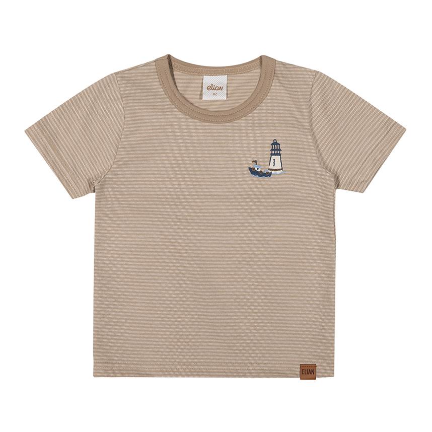 Camiseta Infantil Elian Manga Curta Bordado Farol Barco