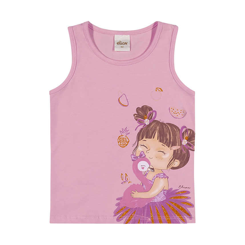Blusa Infantil Elian Regata Cotton Estampa Criança Cisne