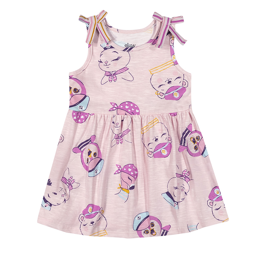 Vestido Infantil Elian em Malha Flamê Estampa Pinguim