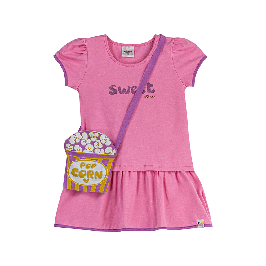 Vestido Infantil Elian Estampa Sweet e Bolsa