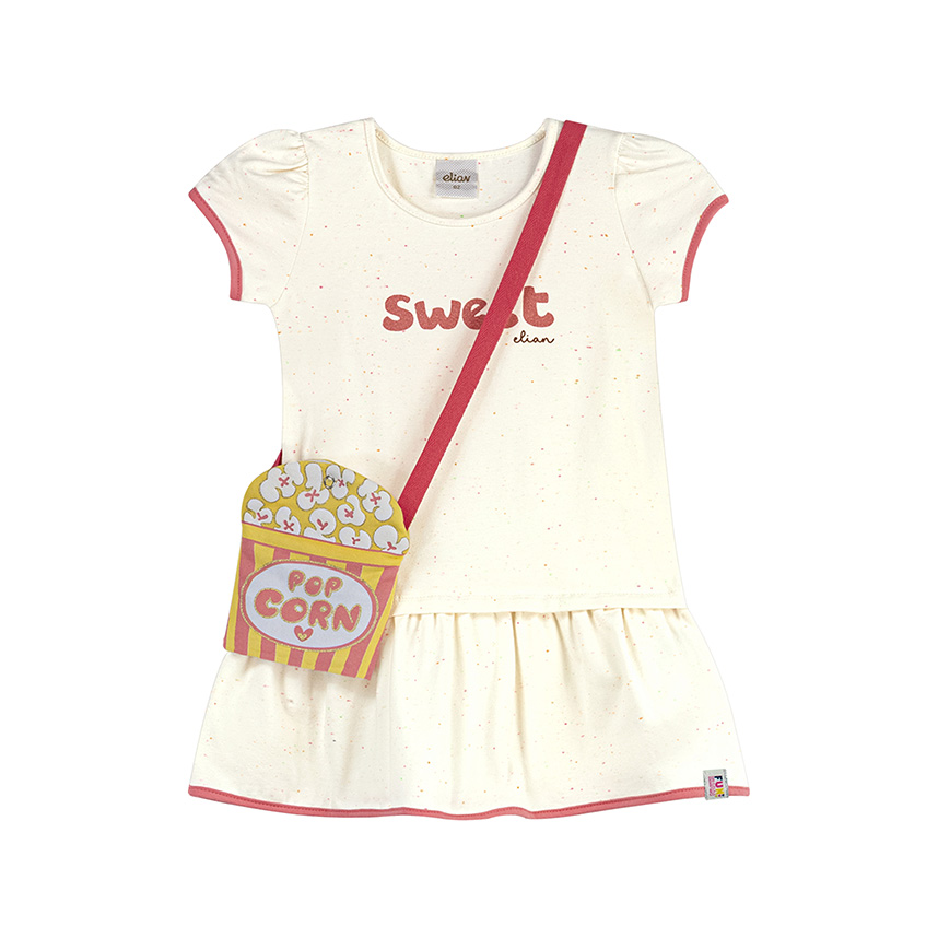 Vestido Infantil Elian Estampa Sweet e Bolsa