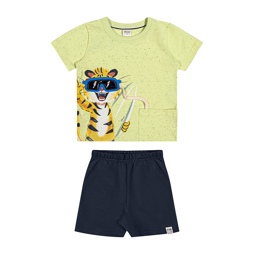 Conjunto Infantil Elian Camiseta Estampa Tigre e Bermuda
