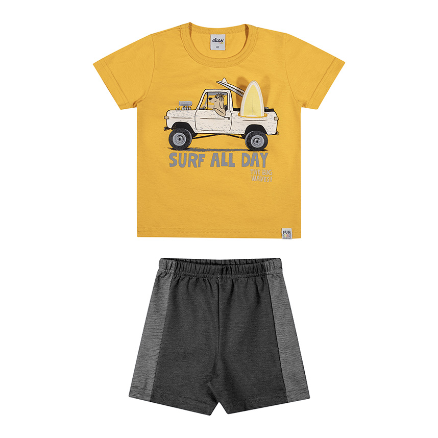 Conjunto Infantil Elian Camiseta Estampa Cachorro e Bermuda