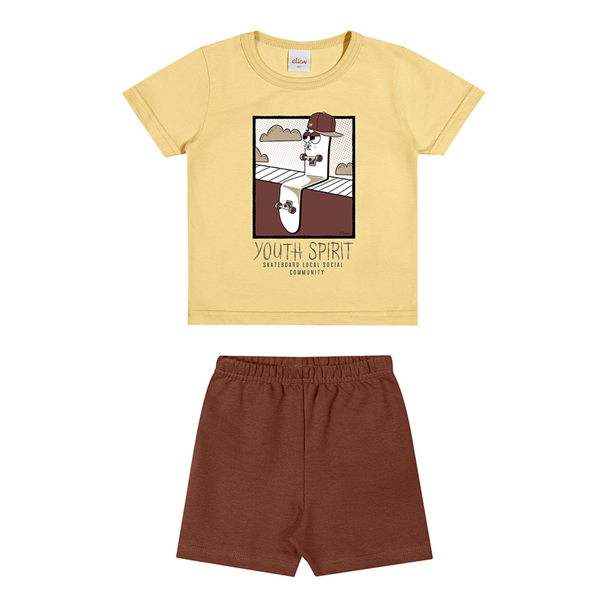 Conjunto Infantil Elian Camiseta Estampada E Bermuda