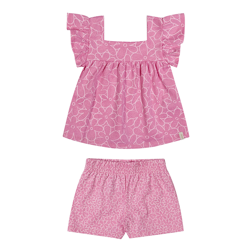 Conjunto Infantil Elian Blusa Estampa Floral e Short