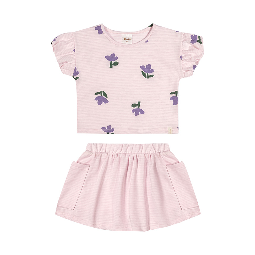 Conjunto Infantil Elian Blusa Estampa Flor e Saia