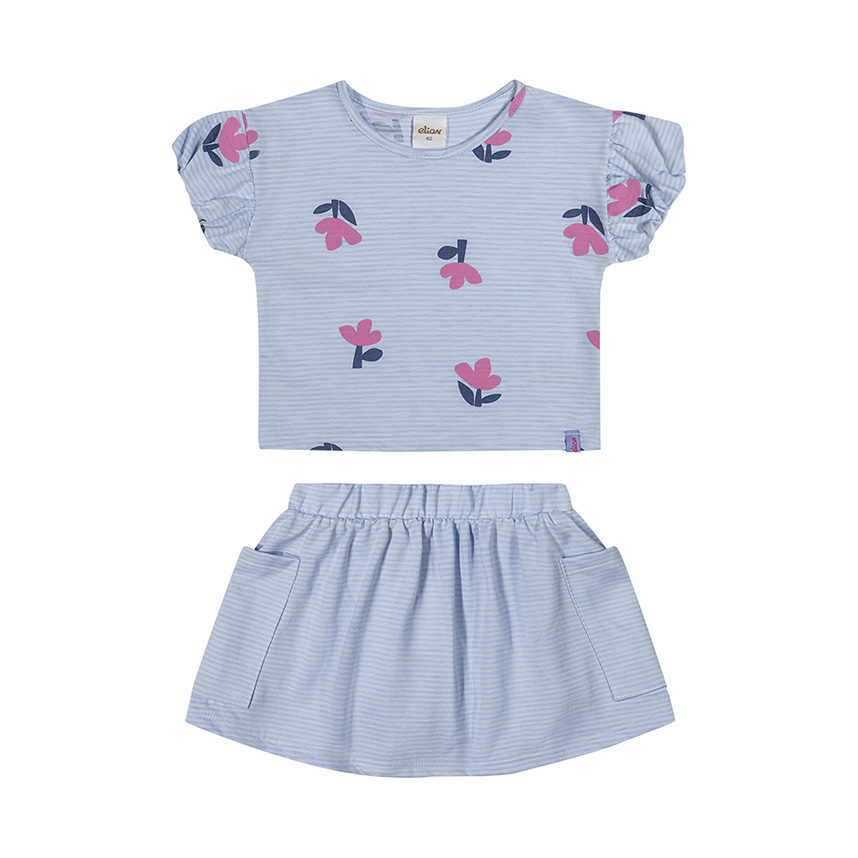 Conjunto Infantil Elian Blusa Estampa Flor e Saia