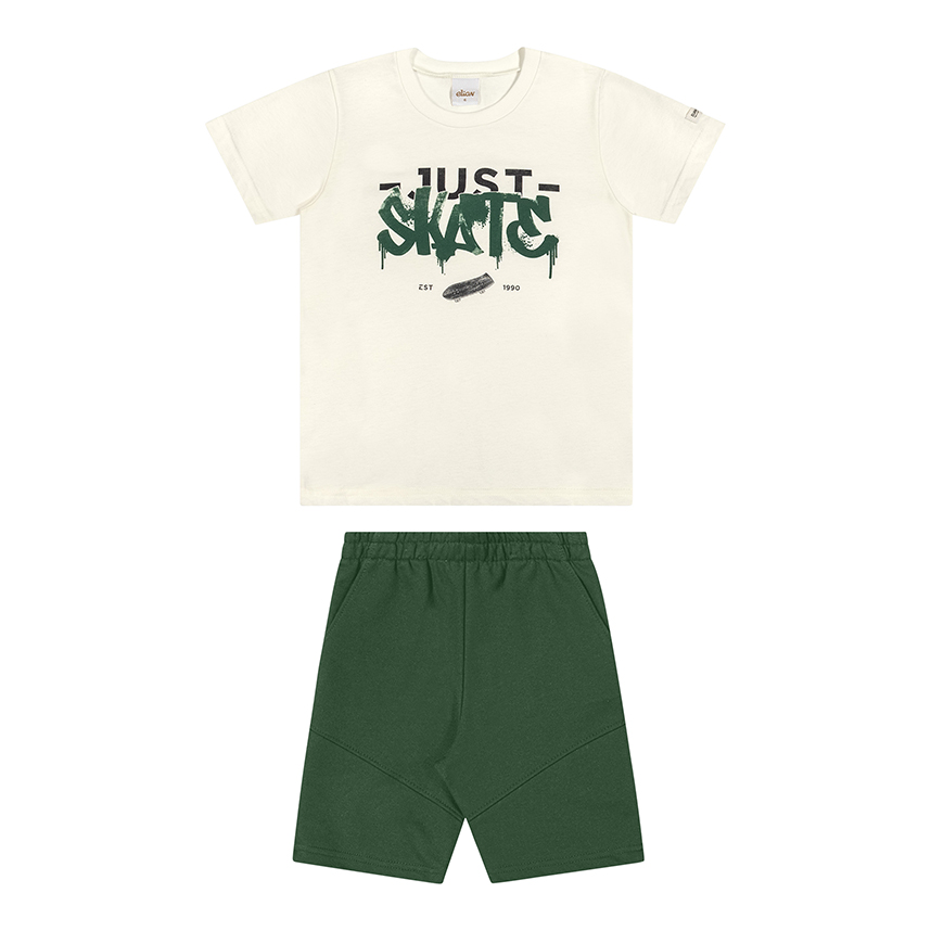 Conjunto Infantil Elian Camiseta Estampa Skate e Bermuda