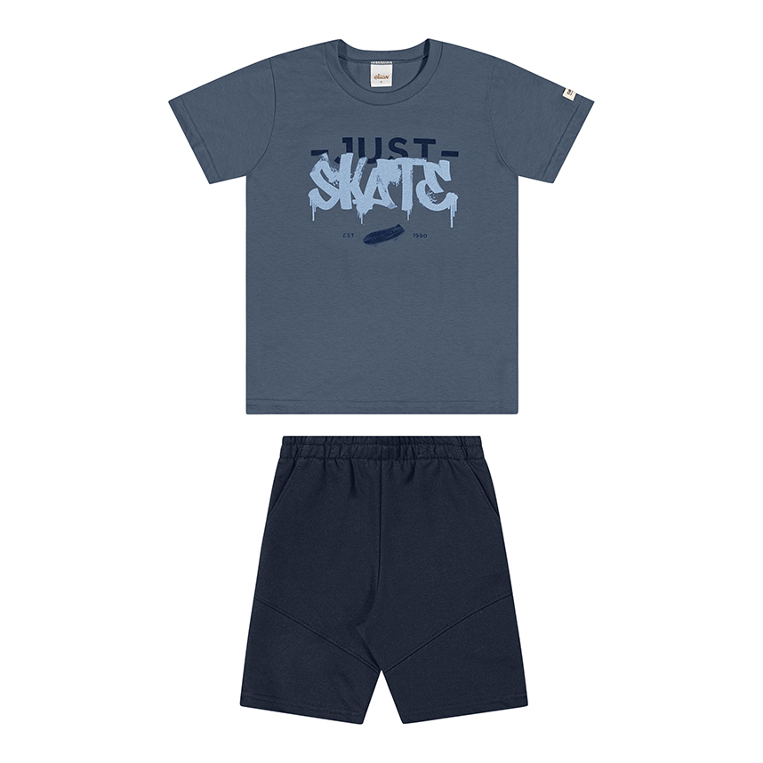 Conjunto Infantil Elian Camiseta Estampa Skate e Bermuda