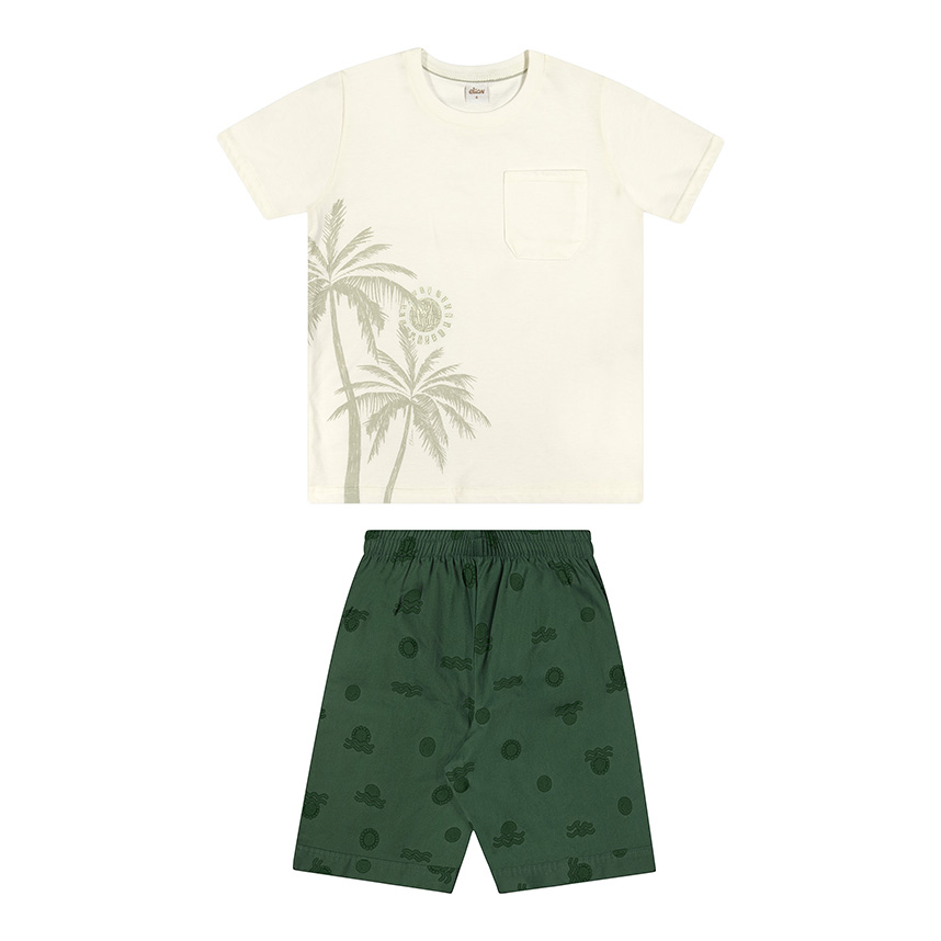 Conjunto Infantil Elian Camiseta E Bermuda Estampa Coqueiros