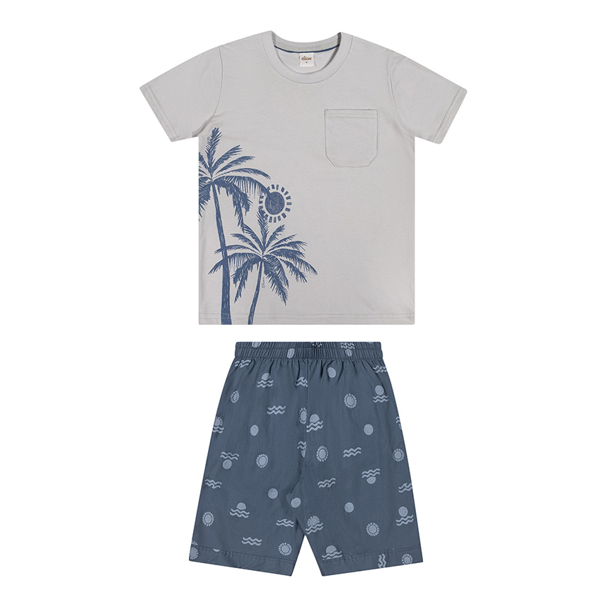 Conjunto Infantil Elian Camiseta E Bermuda Estampa Coqueiros