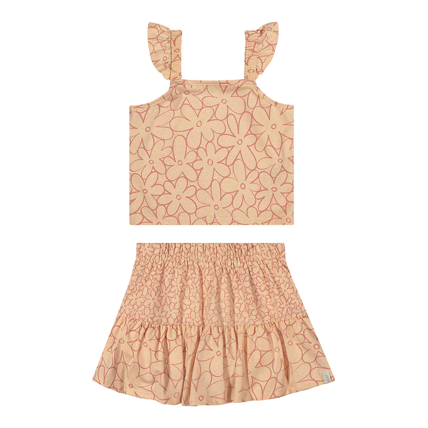 Conjunto Infantil Elian Blusa de Alça Estampa Floral e Saia