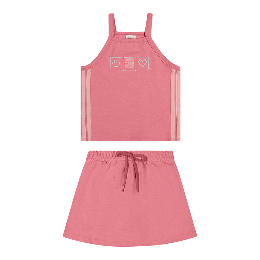 Conjunto Infantil Elian Blusa Alça Estampa QR Code e Saia