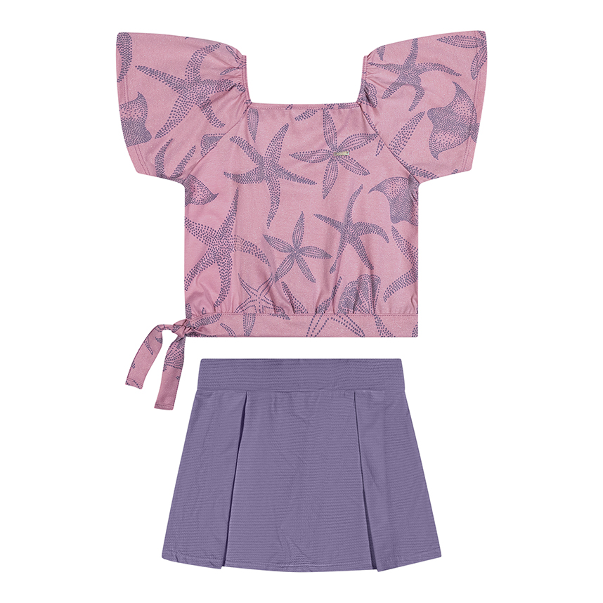 Conjunto Infantil Elian Blusa Estrela do Mar e Short Saia