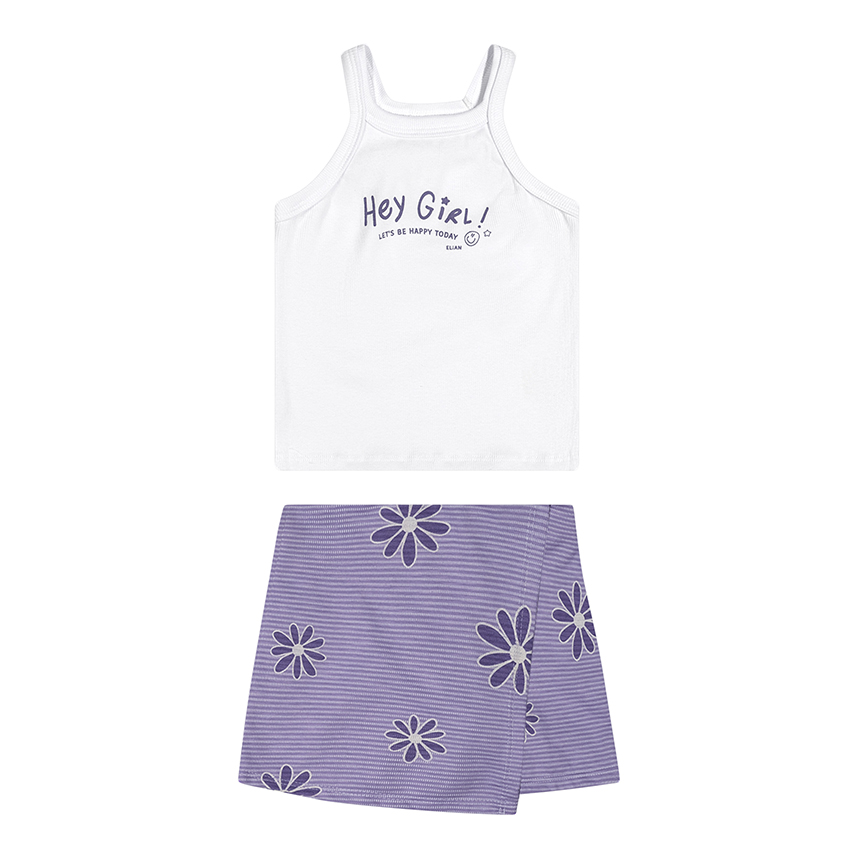 Conjunto Infantil Elian Blusa Alça e Short Saia Estampa Flor