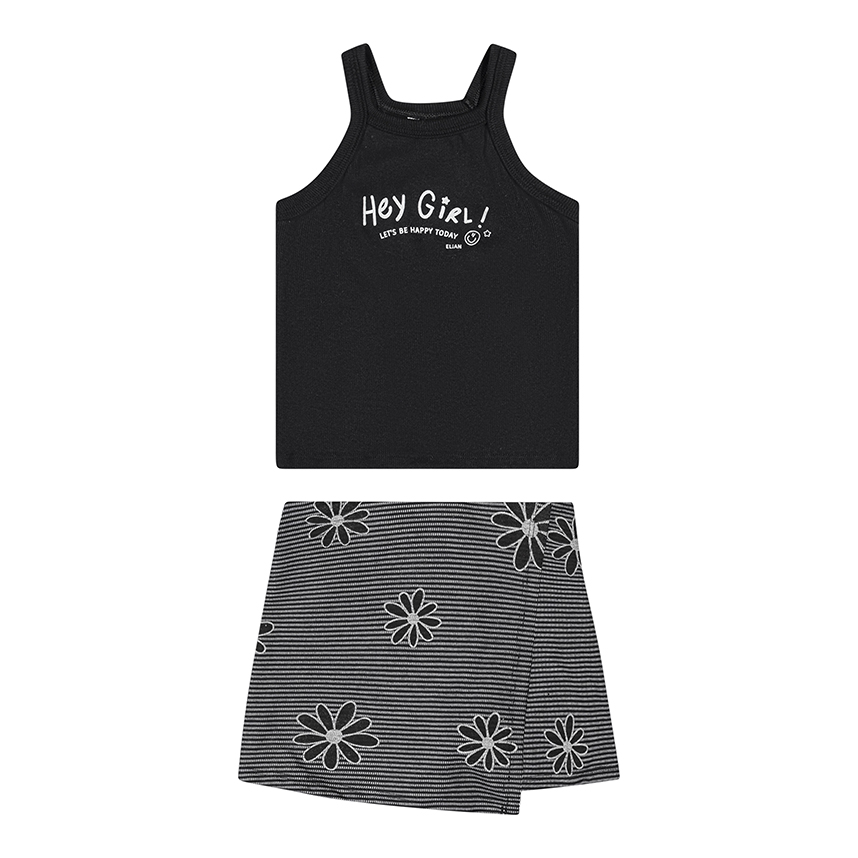 Conjunto Infantil Elian Blusa Alça e Short Saia Estampa Flor Conjunto Infantil Elian Blusa Alça e Short Saia Estampa Flor