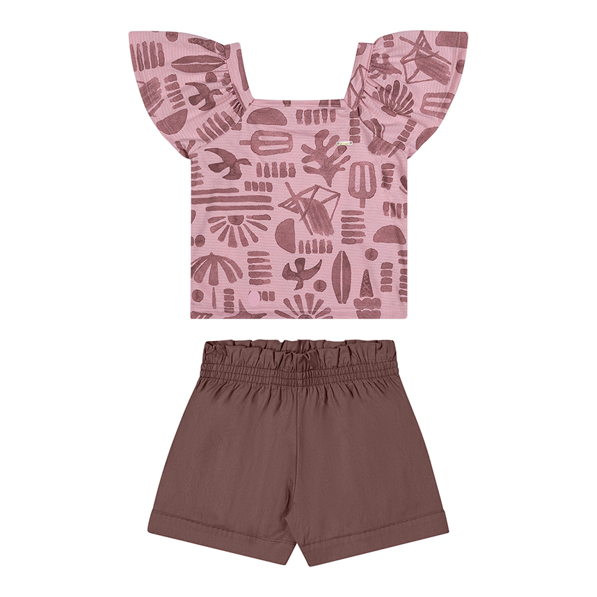 Conjunto Infantil Elian Blusa Estampada Trabalhada e Short