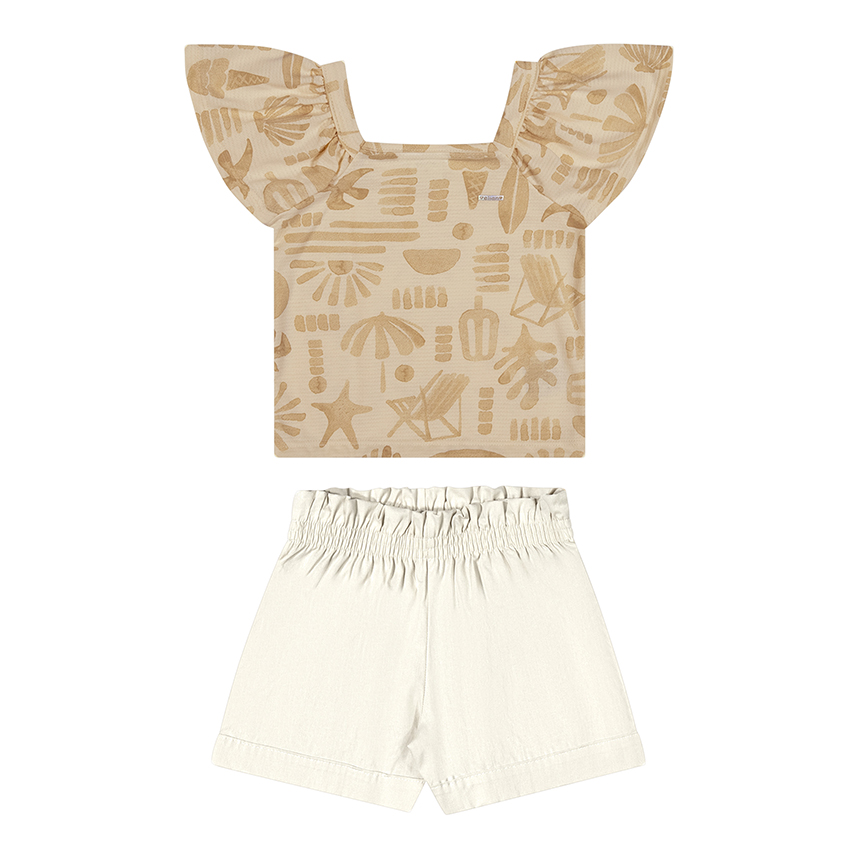 Conjunto Infantil Elian Blusa Estampada Trabalhada e Short