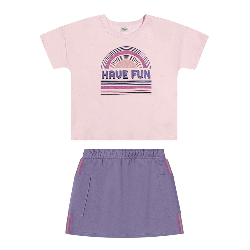 Conjunto Infantil Elian Blusa Estampa Have Fun e Short Saia