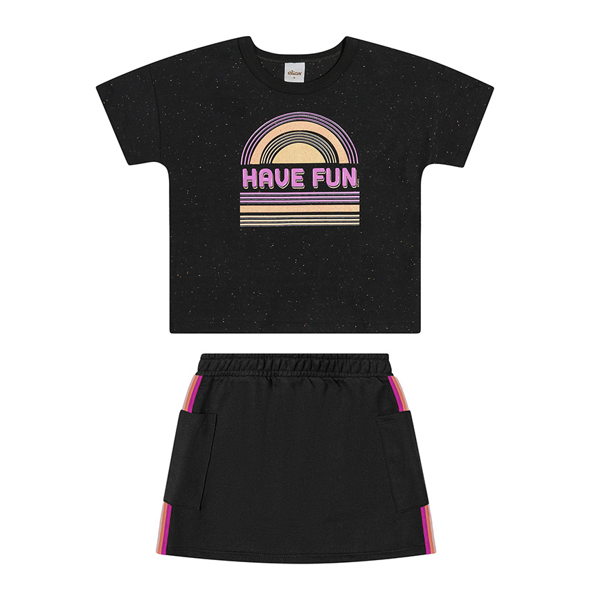 Conjunto Infantil Elian Blusa Estampa Have Fun e Short Saia