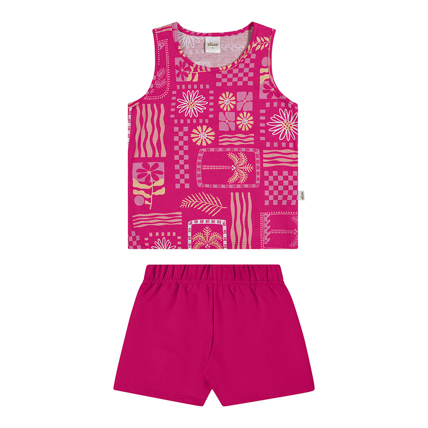 Conjunto Infantil Elian Blusa Regata Estampa Flor E Short