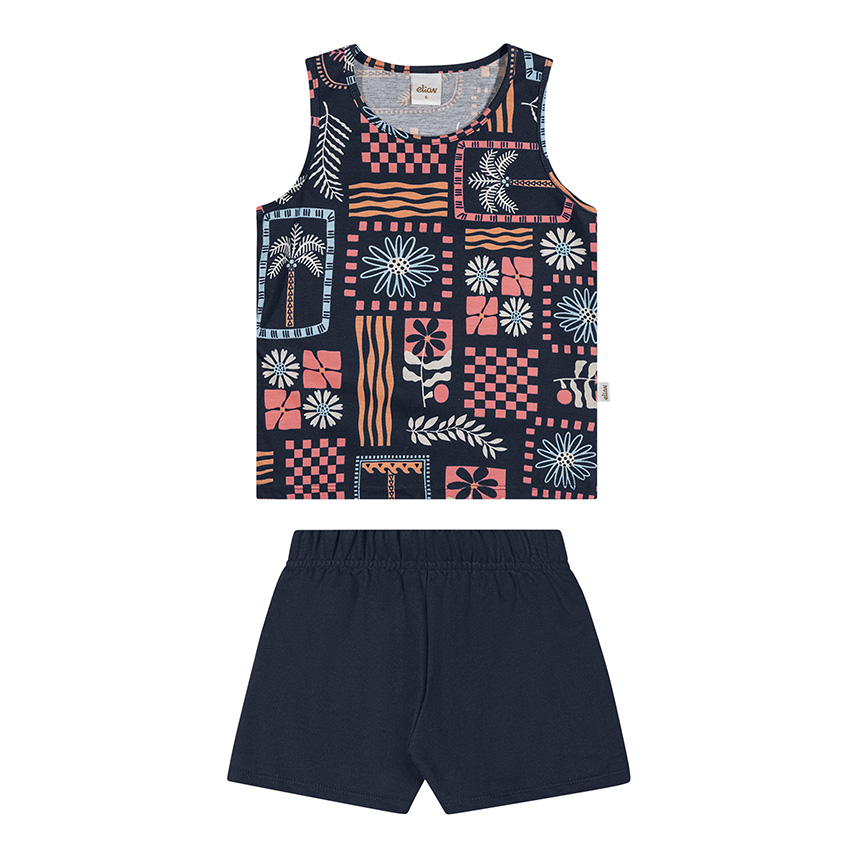 Conjunto Infantil Elian Blusa Regata Estampa Flor E Short