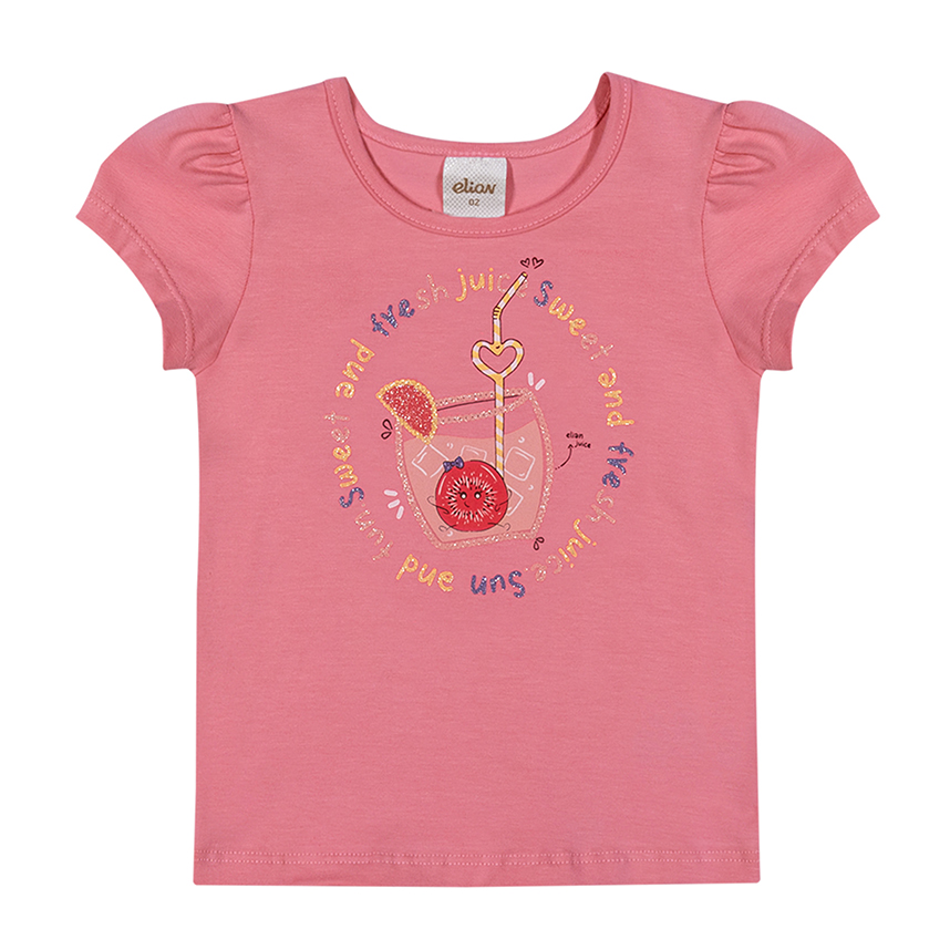 Blusa Infantil Elian Manga Curta Estampa Copo de Suco