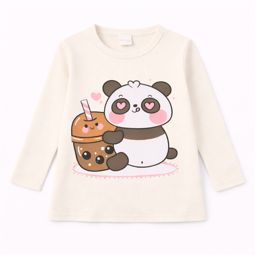 Blusa Infantil Color Mini Manga Longa Estampa Panda