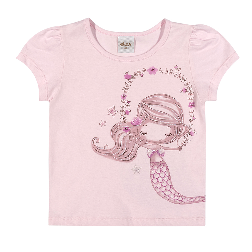 Blusa Infantil Elian Manga Curta Estampa Sereia