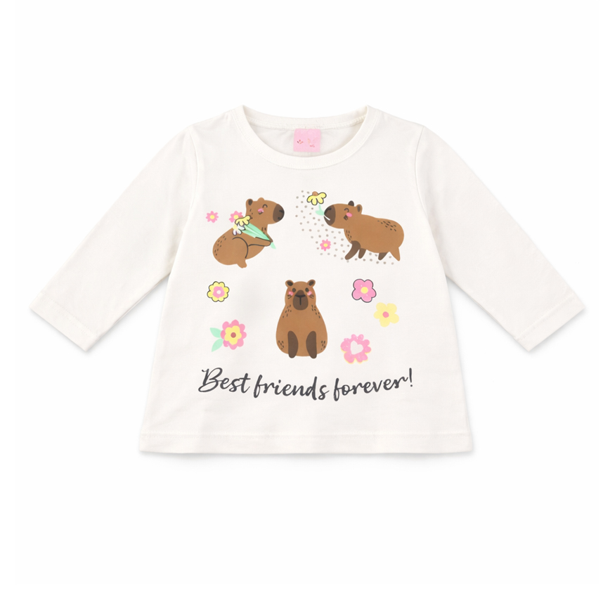 Blusa Infantil Color Mini Manga Longa Estampa Capivara