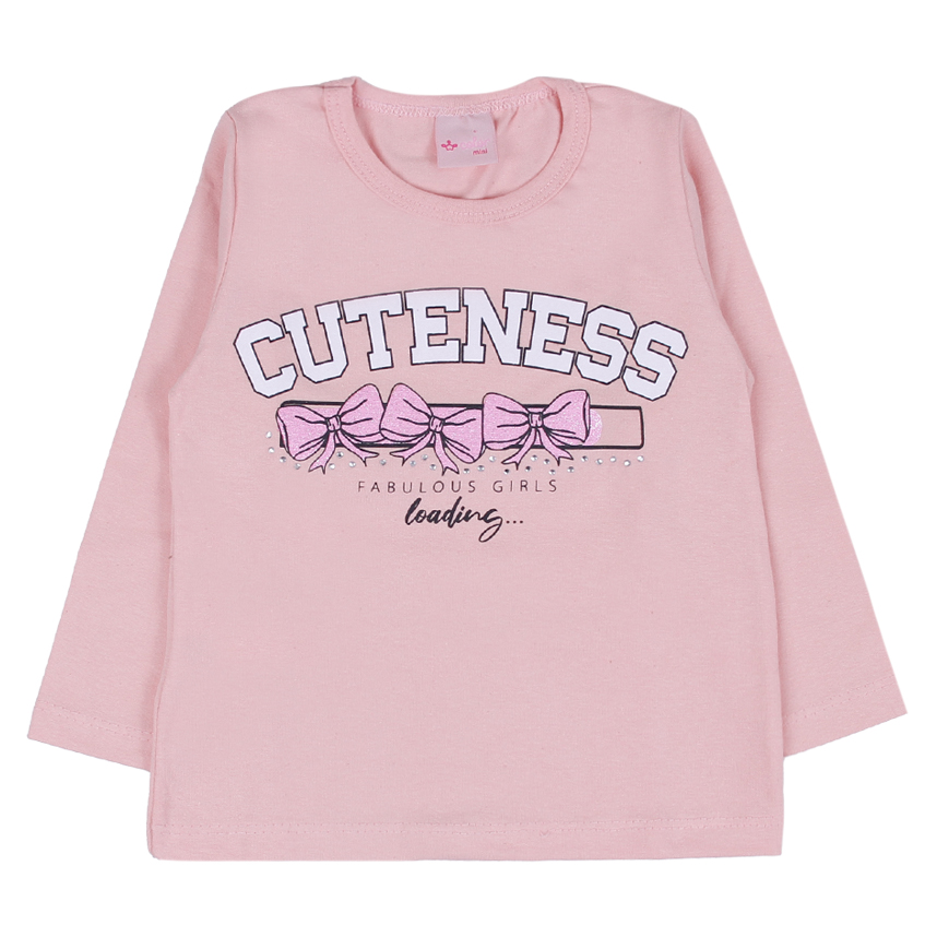 Blusa Infantil Color Mini Manga Longa Estampa Laços Cuteness