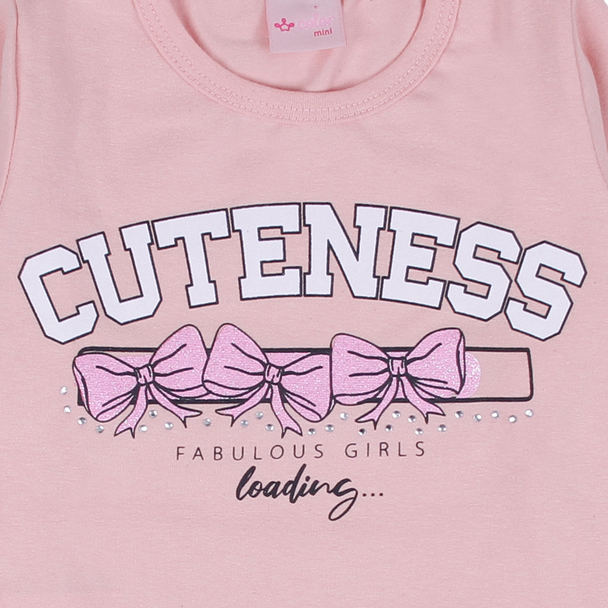 Blusa Infantil Color Mini Manga Longa Estampa Laços Cuteness