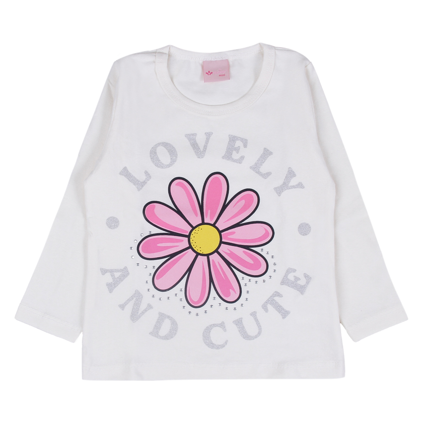 Blusa Infantil Color Mini Manga Longa Estampa Flor Lovely