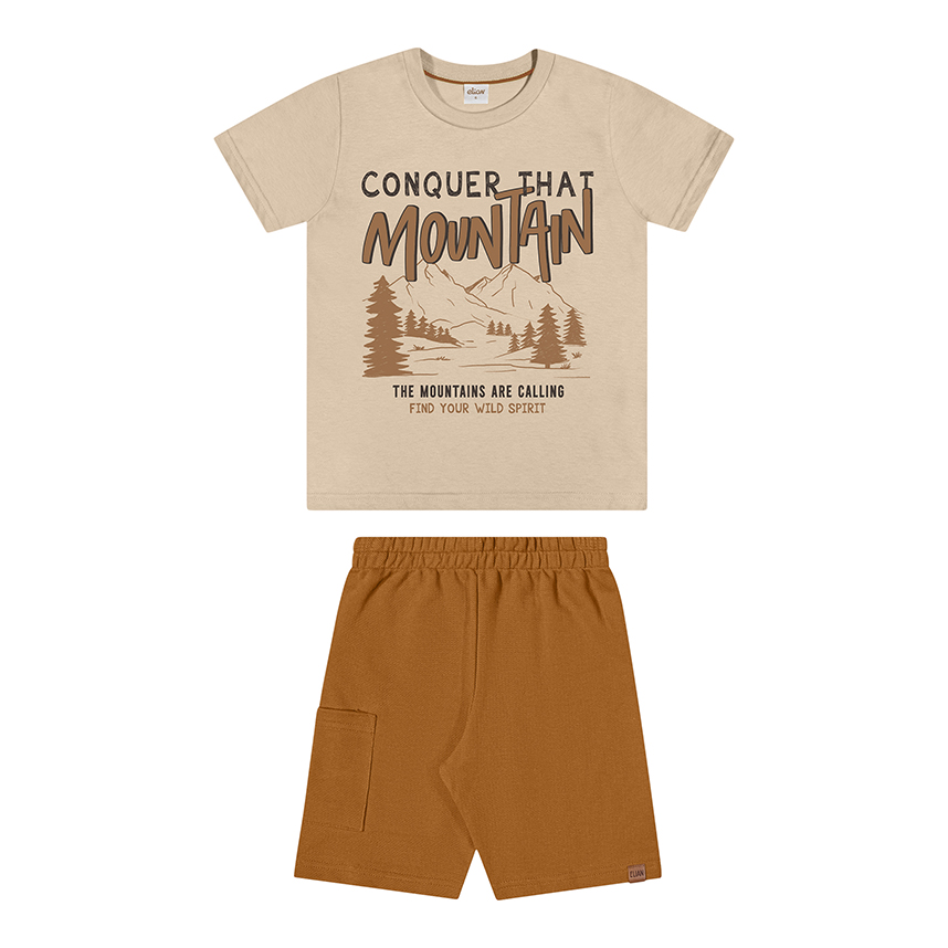 Conjunto Juvenil Elian Camiseta Estampa Montanha e Bermuda
