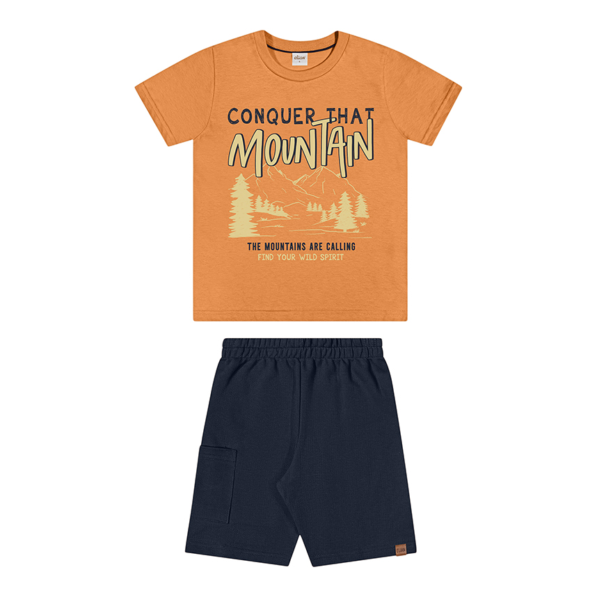 Conjunto Juvenil Elian Camiseta Estampa Montanha e Bermuda