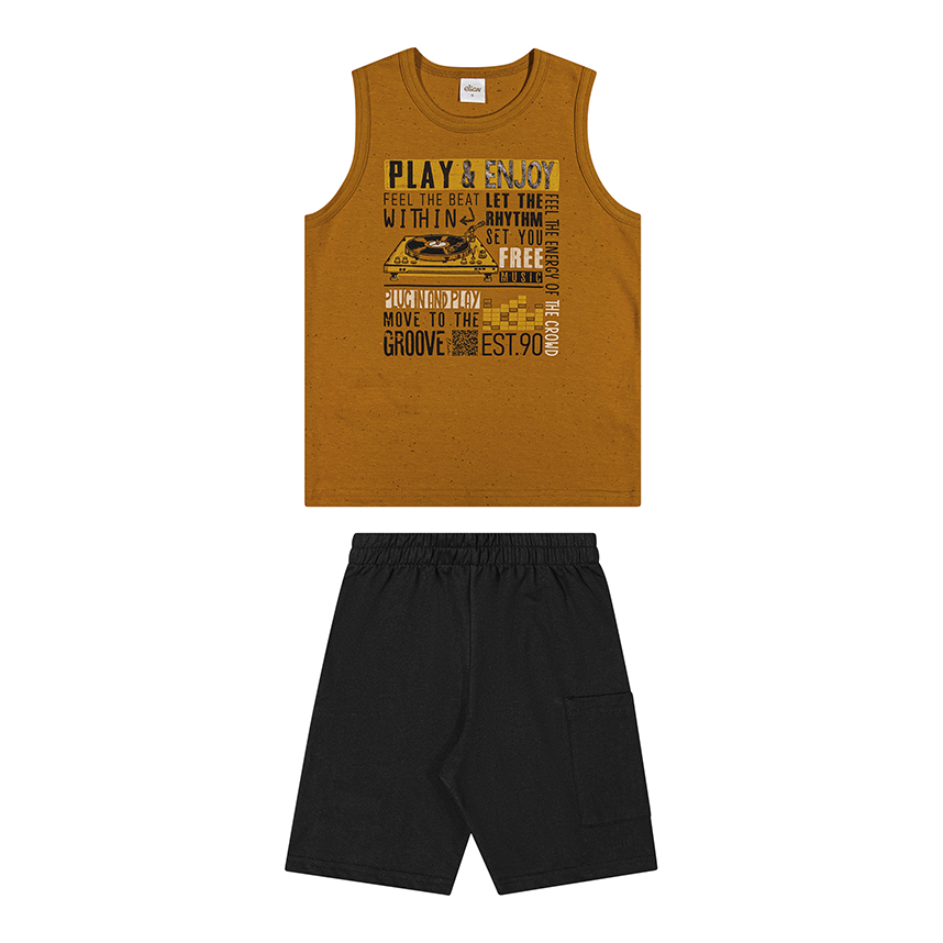 Conjunto Juvenil Elian Regata Estampa Play Enjoy e Bermuda