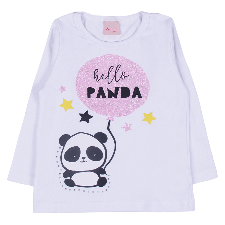 Blusa Infantil Color Mini Manga Longa Estampa Hello Panda
