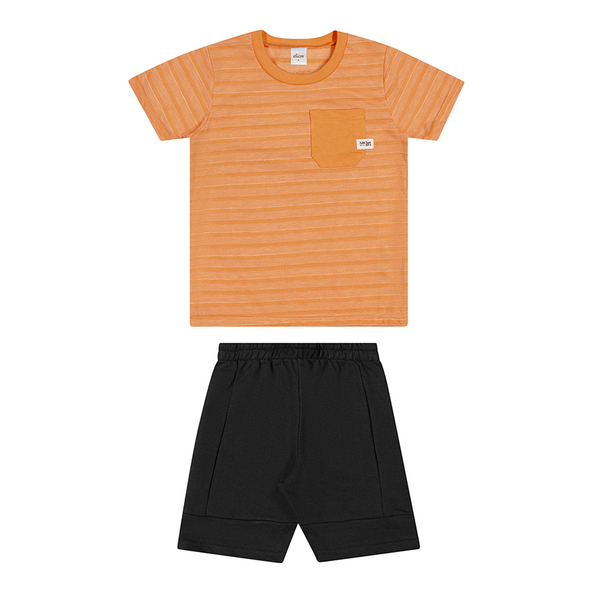 Conjunto Juvenil Elian Camiseta Estampa Rajada e Bermuda