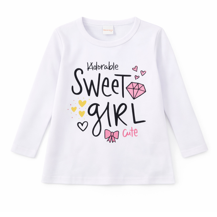 Blusa Infantil Color Girl Manga Longa Estampa Sweet