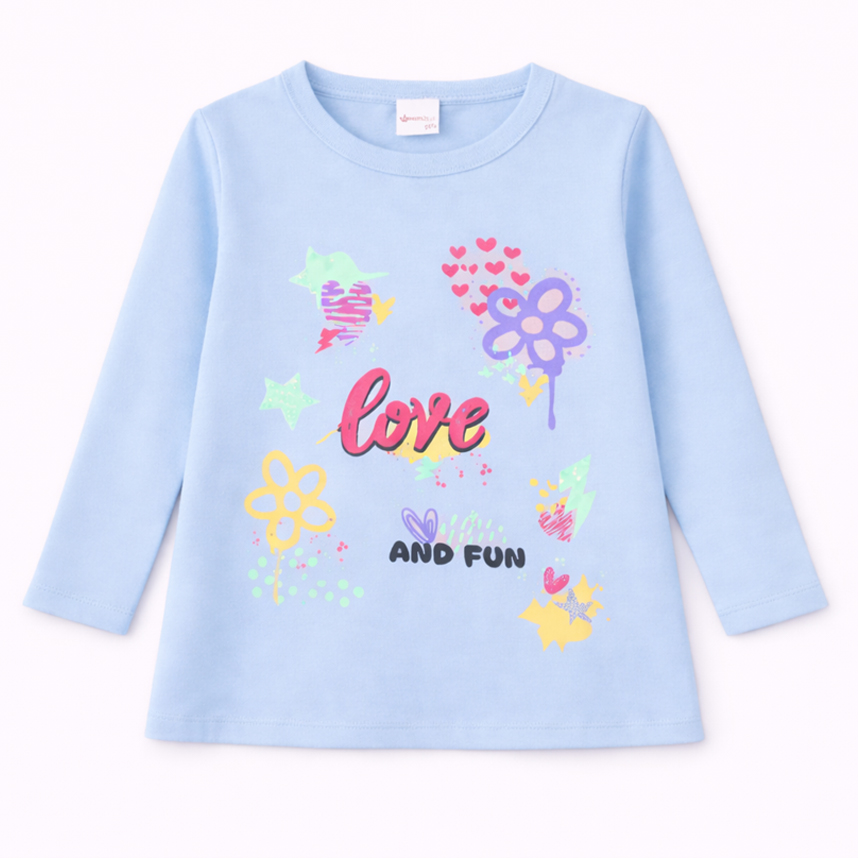 Blusa Infantil Color Girl Manga Longa Estampa Love Flor